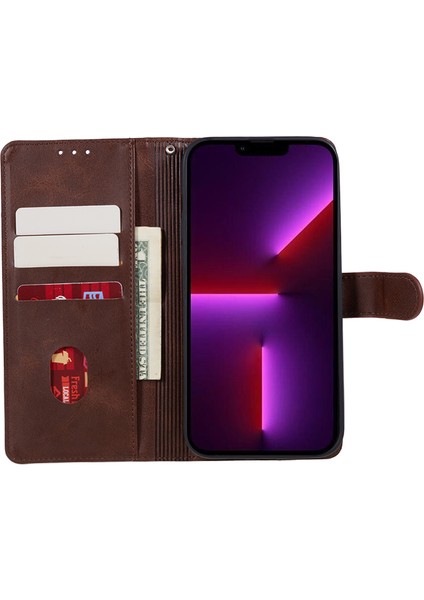 iPhone 15 Pro Buzağı Dokusu Pu Deri Kılıf, Standlı Cüzdan Telefon Kapağı (Yurt Dışından)