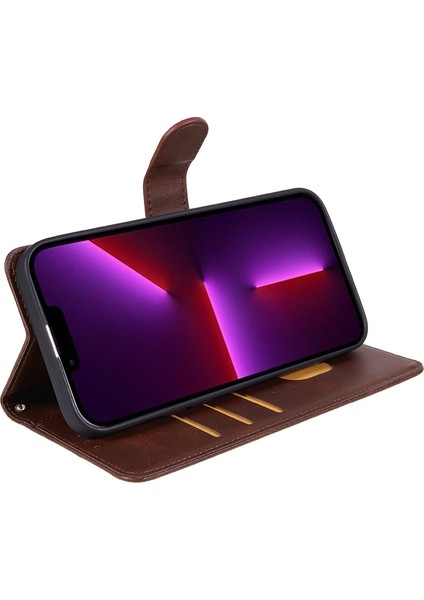 iPhone 15 Pro Buzağı Dokusu Pu Deri Kılıf, Standlı Cüzdan Telefon Kapağı (Yurt Dışından)