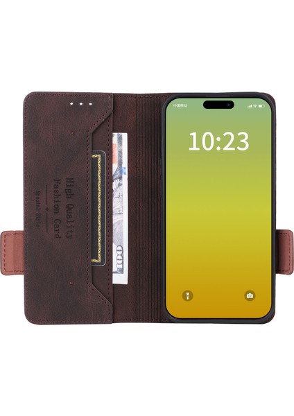 iPhone 15 Plus Kırpma Önleme Kapağı Donanım Dekoru Telefon Kılıfı Pu Deri Cüzdan Stand Kabuğu (Yurt Dışından)