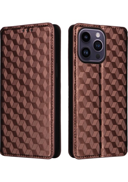 iPhone 15 Plus Rhombus Baskılı Telefon Kılıf Anti Drop Pu Deri Deri Cüzdan Stand Kapağı (Yurt Dışından) fiyatları