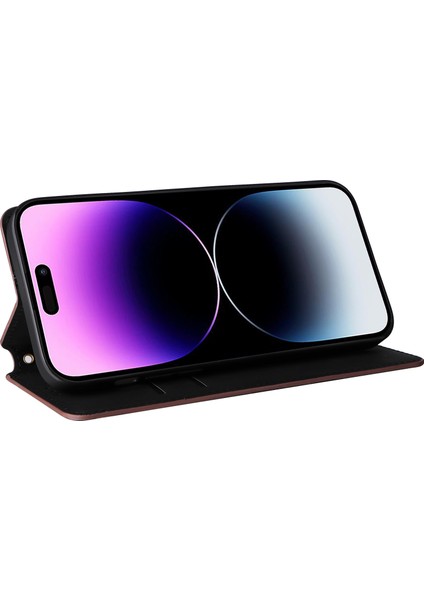 iPhone 15 Plus Rhombus Baskılı Telefon Kılıf Anti Drop Pu Deri Deri Cüzdan Stand Kapağı (Yurt Dışından) modelleri