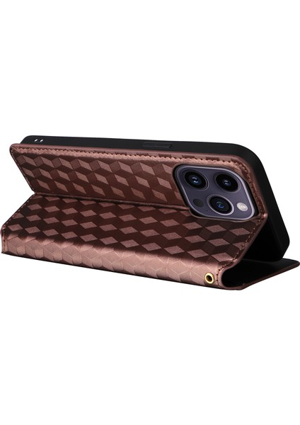 iPhone 15 Plus Rhombus Baskılı Telefon Kılıf Anti Drop Pu Deri Deri Cüzdan Stand Kapağı (Yurt Dışından) fırsatları