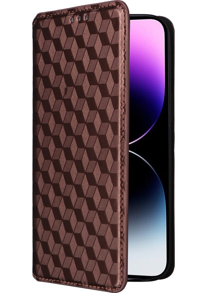 iPhone 15 Plus Rhombus Baskılı Telefon Kılıf Anti Drop Pu Deri Deri Cüzdan Stand Kapağı (Yurt Dışından) indirimleri