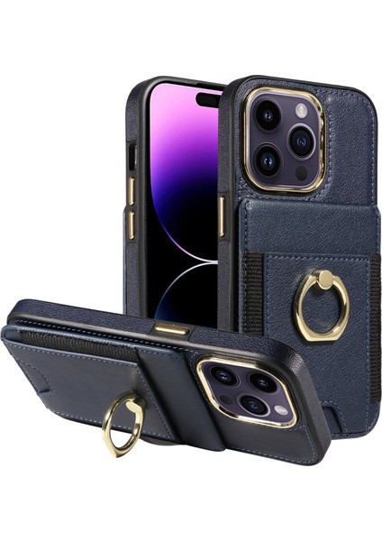 iPhone 15 Pro Pu Deri+Tpu Kart Yuvaları Vaka Yüzük Kickstand Rfıd Engelleme Telefon Kapağı (Yurt Dışından)