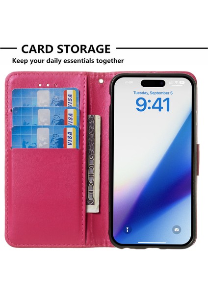 iPhone 15 Plus Pu Deri Cüzdan Kapaklı Telefon Kılıfı Stand Shell'i Çevirin (Yurt Dışından)