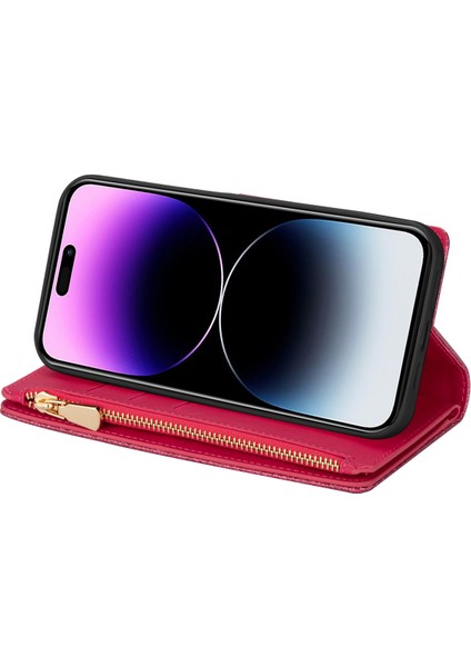 iPhone 15 Pro Max Fermuar Cüzdan Telefon Kapağı Pu Deri Glittery Lazer Oyma Telefon Stand Kılıfı (Yurt Dışından) fırsatları