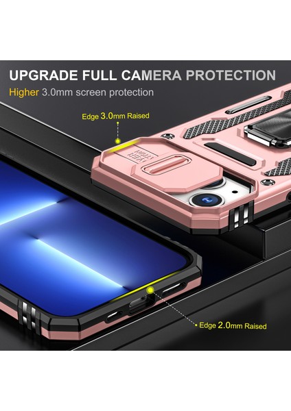 iPhone 15 Plus Slayt Kamera Kapağı Telefon Kılıfı Metal Kickstand Pc+Tpu Kıçlama Anti-Cratch Kapağı (Yurt Dışından) modelleri