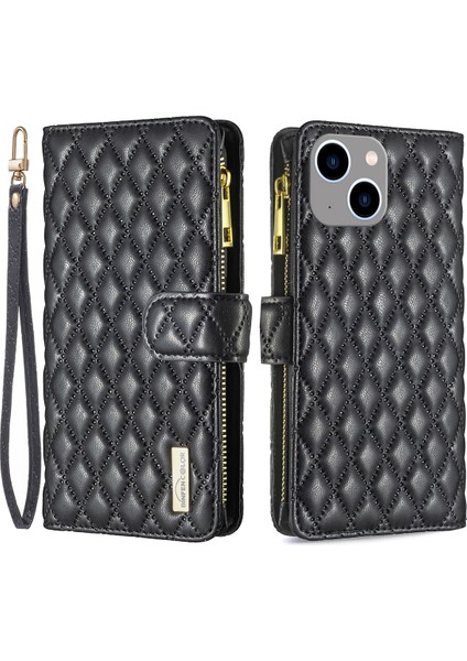 iPhone 15 Plus Flip Kasa Fermuarlı Cep Cüzdan Telefon Standı Kabuklu Pu Deri Kapağı (Yurt Dışından)