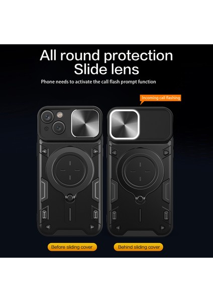 iPhone 15 Dönen Kickstand Pc+Tpu Kapak Slayt Kamera Kalkanı Çizelge Karşıtı Telefon Kılıfı (Yurt Dışından) modelleri