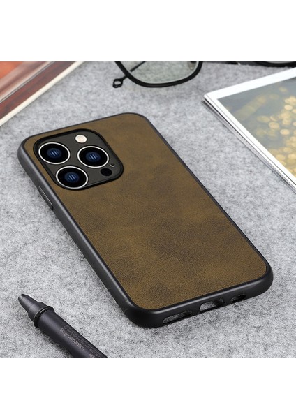 iPhone 15 Pro Max Pc+Tpu+Pu Deri Anti-Sracratch Telefon Kılıfı Cowhide Doku Arka Kapak (Yurt Dışından)