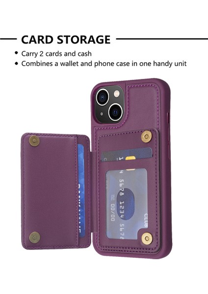 iPhone 15 Plus Ön Kara Çizelge Anti Cep Telefonu Kapağı Kickstand Card Yuvası Telefon Kabuğu Tpu+Pu Deri Kılıf (Yurt Dışından) fırsatları