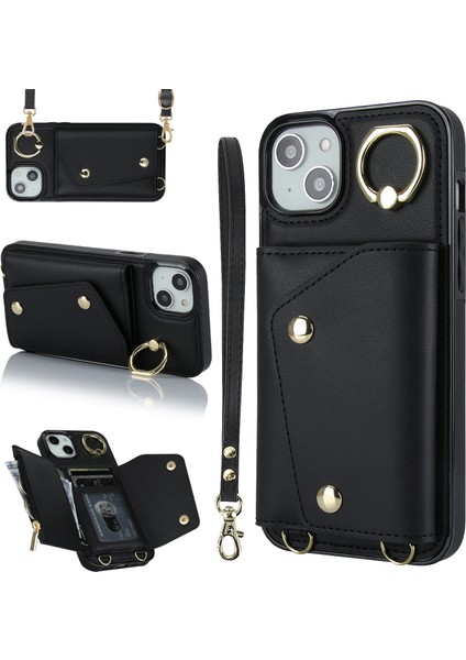 iPhone 15 Plus Pu Deri Kaplamalı Tpu Kapak Fermuarı Cüzdan Yüzüğü Kickstand Telefon Kılıfı 2 Kayış (Yurt Dışından) fiyatları