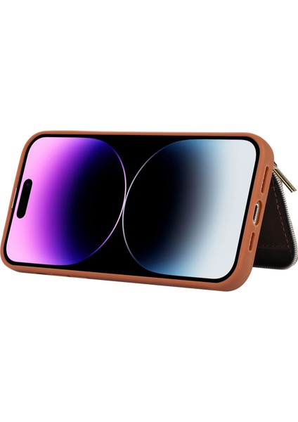 iPhone 15 Pro Max Fermuar Cüzdan Telefon Kapağı Kickstand Pu Deri Kaplamalı Tpu Kılıf (Yurt Dışından)