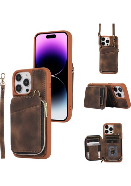 iPhone 15 Pro Max Fermuar Cüzdan Telefon Kapağı Kickstand Pu Deri Kaplamalı Tpu Kılıf (Yurt Dışından) fiyatları