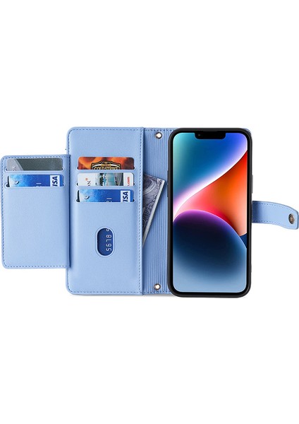 iPhone 15 Pro Max Deri Cüzdan Kılıfı, Fermuar Kredi Kartı Yuvaları Stand Telefon Kapağı 2 Kayış (Yurt Dışından) modelleri