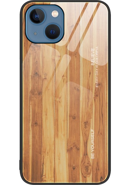 iPhone 15 Plus Temperli Cam + Tpu Düşmeyi Önleyici Kapak Ahşap Dokulu Telefon Kılıfı (Yurt Dışından)