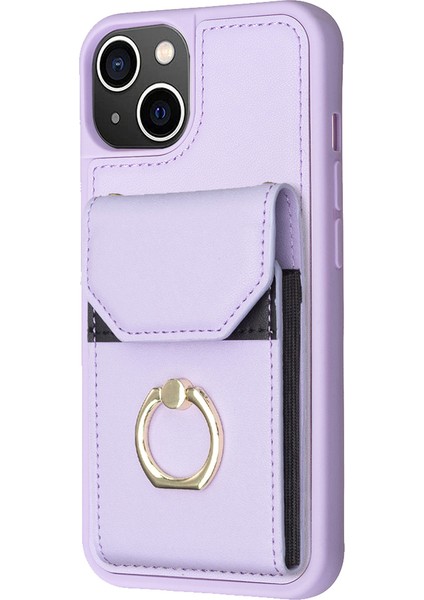 iPhone 15 Plus Cep Telefon Kılıf Kart Tutucu Pu Deri+Tpu Telefon Kapağı Ring Kickstand (Yurt Dışından)