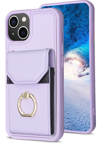 iPhone 15 Plus Cep Telefon Kılıf Kart Tutucu Pu Deri+Tpu Telefon Kapağı Ring Kickstand (Yurt Dışından)