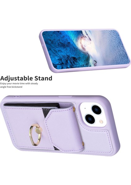 iPhone 15 Plus Cep Telefon Kılıf Kart Tutucu Pu Deri+Tpu Telefon Kapağı Ring Kickstand (Yurt Dışından)