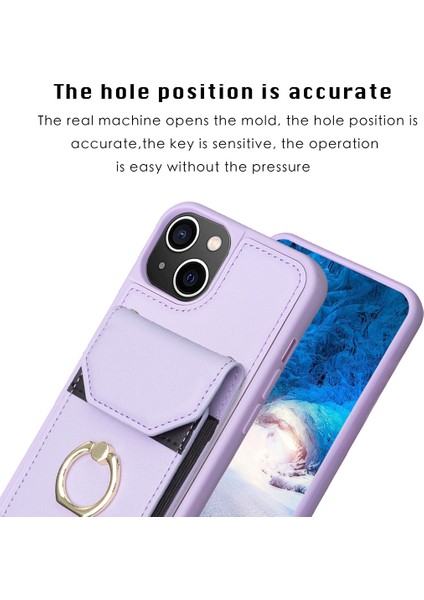 iPhone 15 Plus Cep Telefon Kılıf Kart Tutucu Pu Deri+Tpu Telefon Kapağı Ring Kickstand (Yurt Dışından)