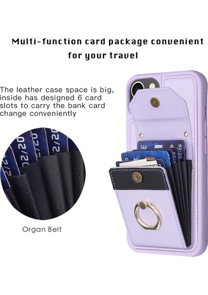 iPhone 15 Plus Cep Telefon Kılıf Kart Tutucu Pu Deri+Tpu Telefon Kapağı Ring Kickstand (Yurt Dışından)