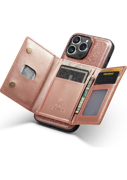 iPhone 15 Pro Kickstand Cover Işıltılı Deri Kaplı Pc+Tpu Çıkarılabilir Cüzdan Telefon Kılıfı (Yurt Dışından)