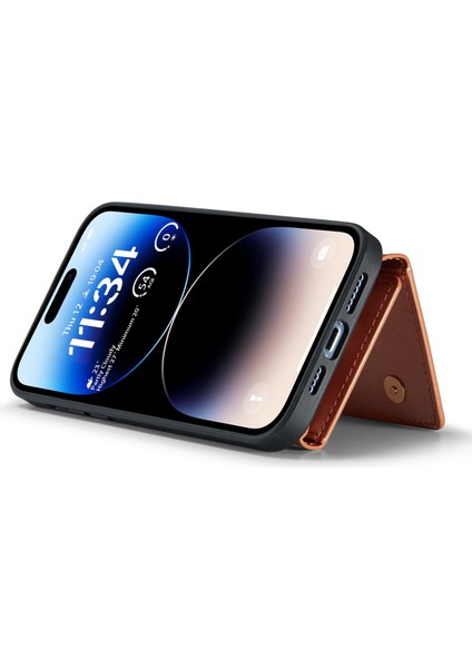 iPhone 15 Pro Kickstand Cover Işıltılı Deri Kaplı Pc+Tpu Çıkarılabilir Cüzdan Telefon Kılıfı (Yurt Dışından)