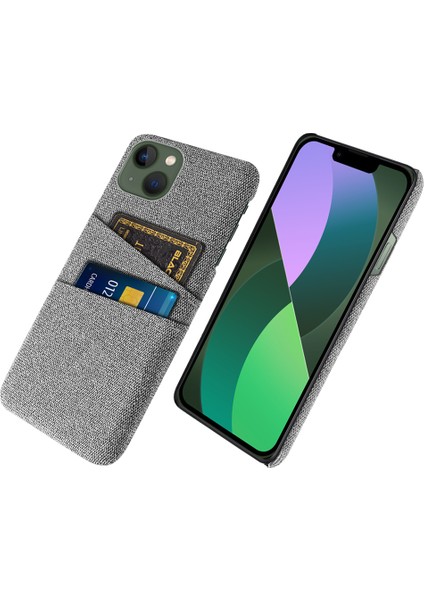 iPhone 15 Plus Sert Pc Ince Telefon Kılıfı + Çift Kart Tutuculu Kumaş Düşme Önleyici Telefon Kapağı (Yurt Dışından)
