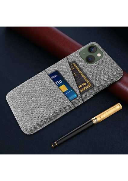 iPhone 15 Plus Sert Pc Ince Telefon Kılıfı + Çift Kart Tutuculu Kumaş Düşme Önleyici Telefon Kapağı (Yurt Dışından)