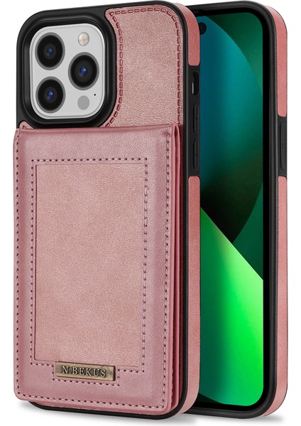 iPhone 15 Pro Kickstand Case, Rfıd Engelleme Kart Tutucu Deri Kaplamalı Tpu Telefon Kapağı (Yurt Dışından)