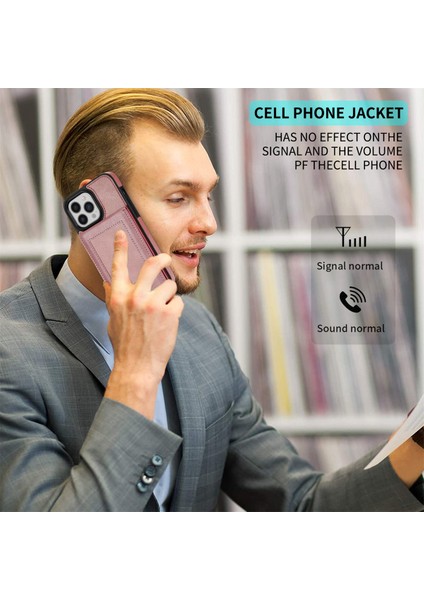 iPhone 15 Pro Kickstand Case, Rfıd Engelleme Kart Tutucu Deri Kaplamalı Tpu Telefon Kapağı (Yurt Dışından)