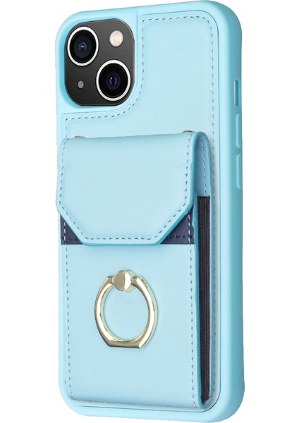 iPhone 15 Pu Deri Kaplamalı Tpu Telefon Kılıfı Yüzük Kickstand Cover, Kart Torbası ile (Yurt Dışından)