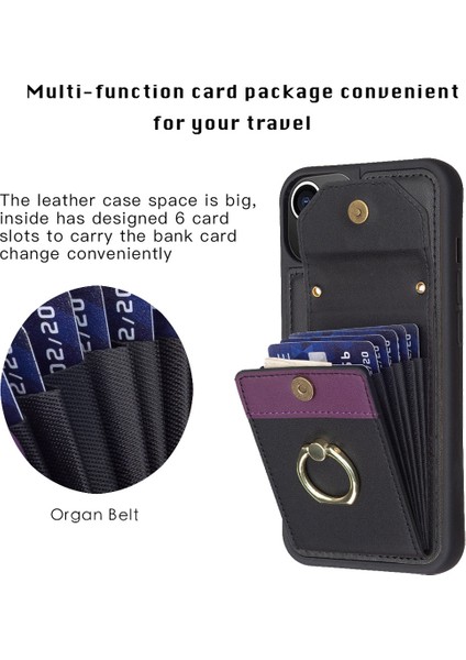 iPhone 15 Pu Deri Kaplamalı Tpu Telefon Kılıfı Yüzük Kickstand Cover, Kart Torbası ile (Yurt Dışından)