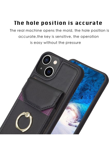 iPhone 15 Pu Deri Kaplamalı Tpu Telefon Kılıfı Yüzük Kickstand Cover, Kart Torbası ile (Yurt Dışından)