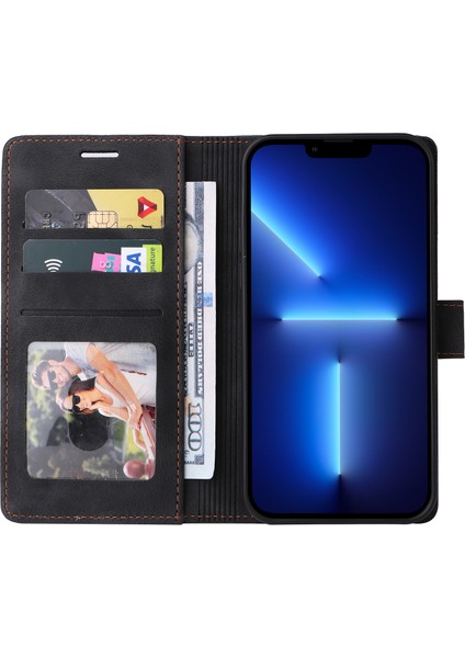 iPhone 15 Pro Max Stand Kabuk Flip Cüzdan Anti-Çizgi Pu Deri Kılıf Cilt Touch Telefon Kapağı (Yurt Dışından)
