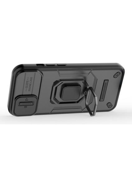 iPhone 15 Pc+Tpu Etkiye Dayanıklı Telefon Kılıfı Slayt Lens Koruma Kickstand Cover (Yurt Dışından)
