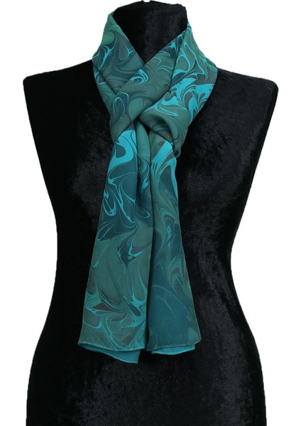 EL İŞÇİLİĞİ KADIN RENKLİ EBRU ŞAL 176*70 cm - Ş0149