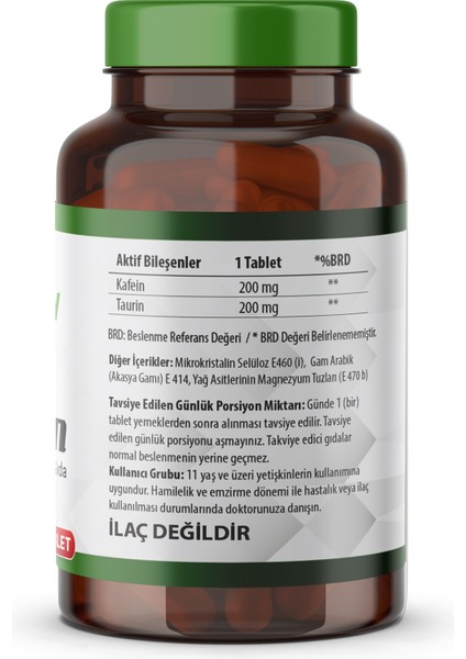 Caffeine Plus Kafein Taurine 90 Tablet 90 Servis