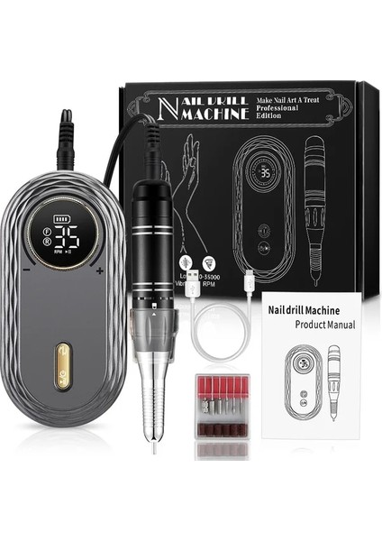 JF-603 Gri Senıgnol 35000RPM Tırnak Matkap Makinesi LCD Ekran Manikür Pedikür Araçları Için Taşınabilir Şarj Edilebilir Profesyonel Tırnak Ekipmanları (Yurt Dışından)