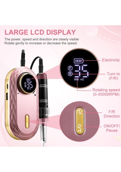 JF-603 Gri Senıgnol 35000RPM Tırnak Matkap Makinesi LCD Ekran Manikür Pedikür Araçları Için Taşınabilir Şarj Edilebilir Profesyonel Tırnak Ekipmanları (Yurt Dışından)