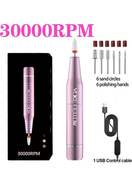 30000RPM-PEMBE USB 35000RPM Elektrikli Manikür Makinesi USB Tırnak Matkap Akrilik Tırnak Jel Lehçe Profesyonel E-Dosya Freze Tırnak Dosyaları Salon Aracı (Yurt Dışından)