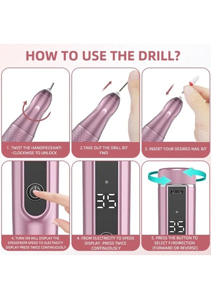PINK-101 35000RPM Elektrikli Tırnak Zımpara Akülü Tırnak Matkap Makinesi Manikür Için Şarj Edilebilir Manikür Makinesi Seti LCD Ekran (Yurt Dışından) fiyatları