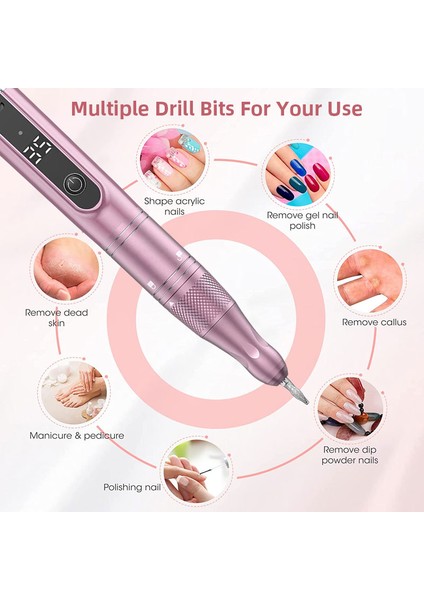 PINK-101 35000RPM Elektrikli Tırnak Zımpara Akülü Tırnak Matkap Makinesi Manikür Için Şarj Edilebilir Manikür Makinesi Seti LCD Ekran (Yurt Dışından) indirimleri