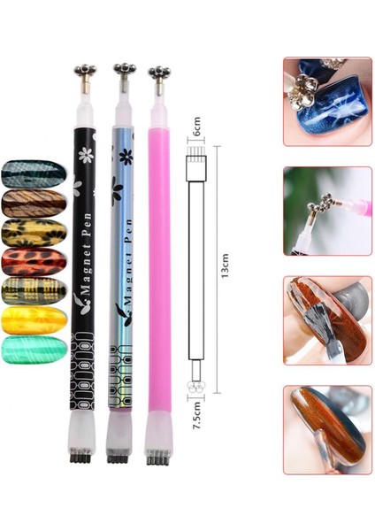 Siyah 2 Adet 1 ~ 5 Adet Nail Art Mıknatıs Sopa Kedi Gözü Çift Başlı Mıknatıs Tırnak Jeli Lehçe 3D Çizgi Şerit Etkisi Güçlü Manyetik Kalem Manikür (Yurt Dışından)