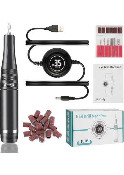 101 Siyah Set Yeni 45000 Rpm Tırnak Matkap Manikür Makinesi Şarj Edilebilir Elektrikli Tırnak Zımpara Duraklatma Modu ile Çivi Torna Jel Kesme Kaldırma Aracı (Yurt Dışından)