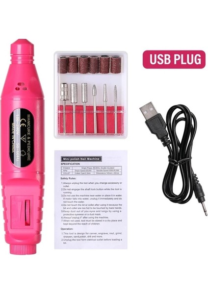 Usb-Kırmızı Bir Halaıman Elektrikli Tırnak Zımpara Tırnak Matkap Makinesi Öğütücü Tırnak Kaldırma Peeling Parlatma Aracı Pedikür Makinesi Adaptörü (Yurt Dışından)