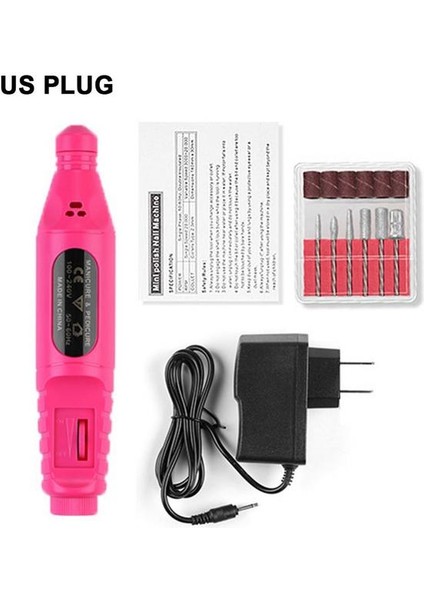 Gül Kırmızı Abd Plug Elektrikli Tırnak Törpüsü Parlatma Matkap USB Şarj Matkap Makinesi Seti Lehçe Nail Art Kalem Tırnak Törpüsü Manikür Makinesi Tırnak Sanat Araçları (Yurt Dışından)