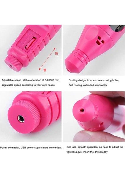Gül Kırmızı Abd Plug Elektrikli Tırnak Törpüsü Parlatma Matkap USB Şarj Matkap Makinesi Seti Lehçe Nail Art Kalem Tırnak Törpüsü Manikür Makinesi Tırnak Sanat Araçları (Yurt Dışından)