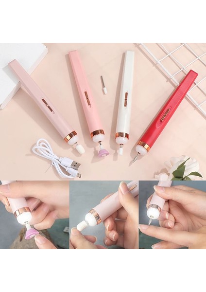 Koyu Pembe Elektrikli Tırnak Öğütücü Tırnak Parlatma Makinesi Işık ile Taşınabilir Mini Elektrikli Manikür Sanat Kalem Araçları Kutusu (Yurt Dışından)