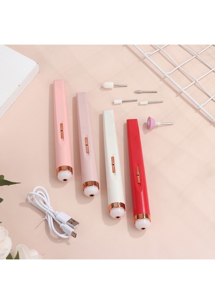 Koyu Pembe Elektrikli Tırnak Öğütücü Tırnak Parlatma Makinesi Işık ile Taşınabilir Mini Elektrikli Manikür Sanat Kalem Araçları Kutusu (Yurt Dışından)